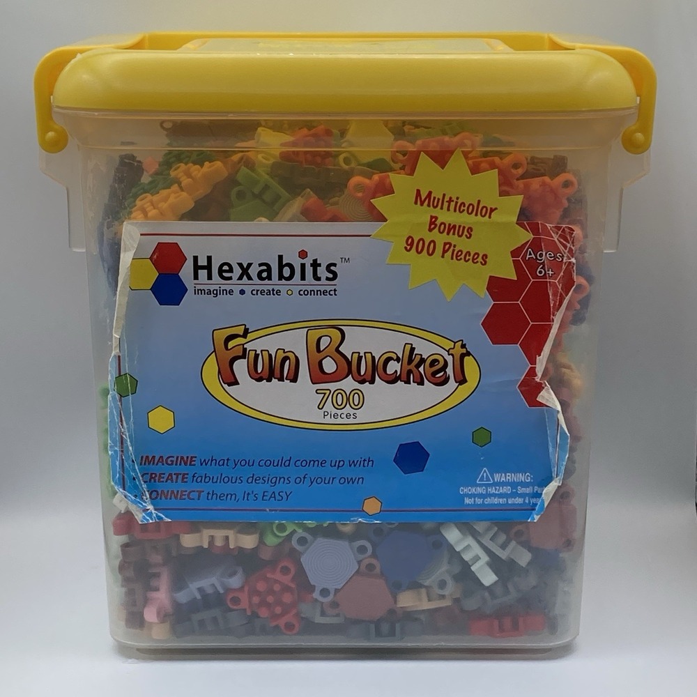 Vintage Flexible Hexabits 875 pc. Flexible Building Tiles 2D 3D Fun Bucket